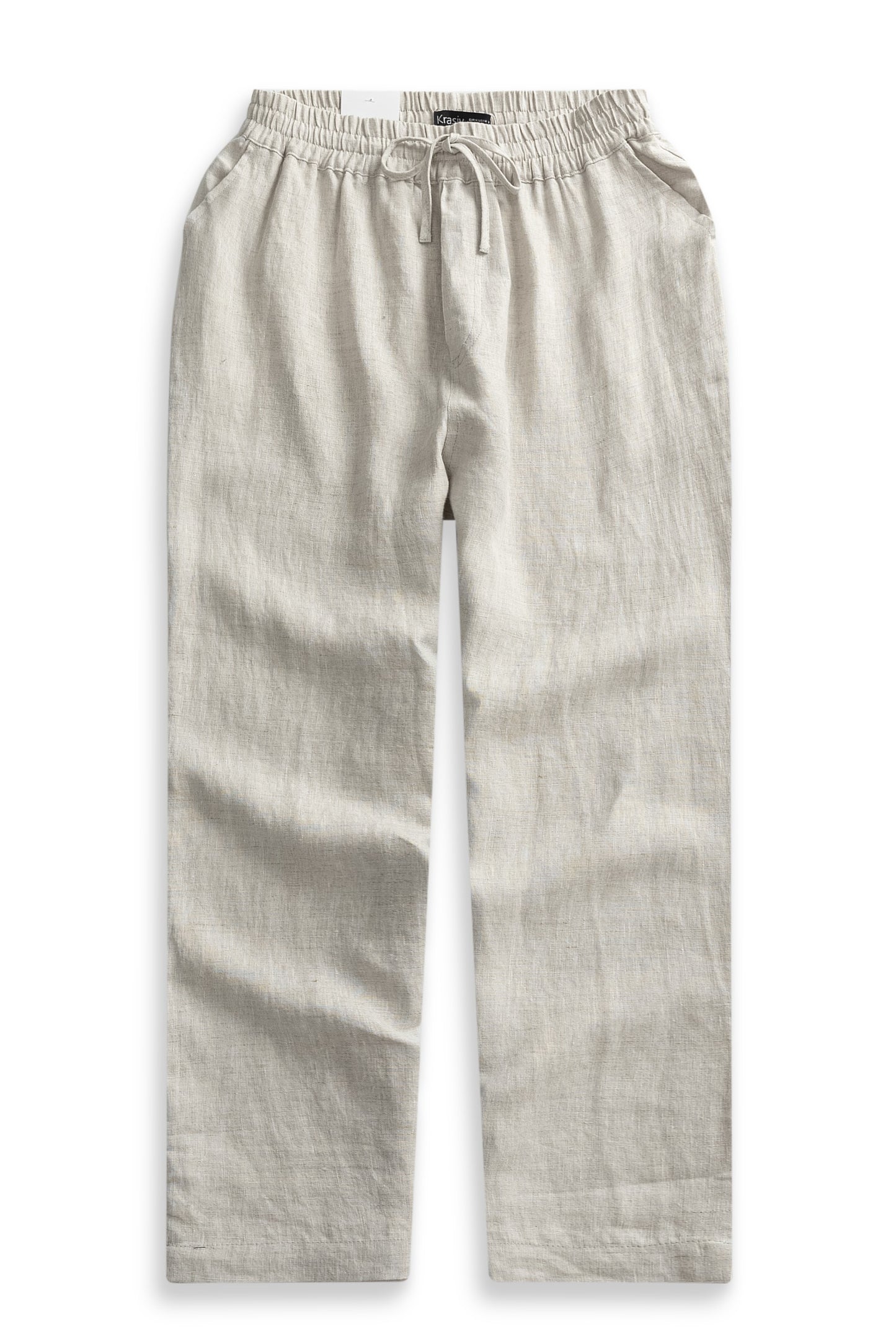 Krasiv Men's 100% Linen Pants Pull On Elastic Waist Drawstring Casual Summer Beach Yoga Loose Fit Baggy Wide Leg