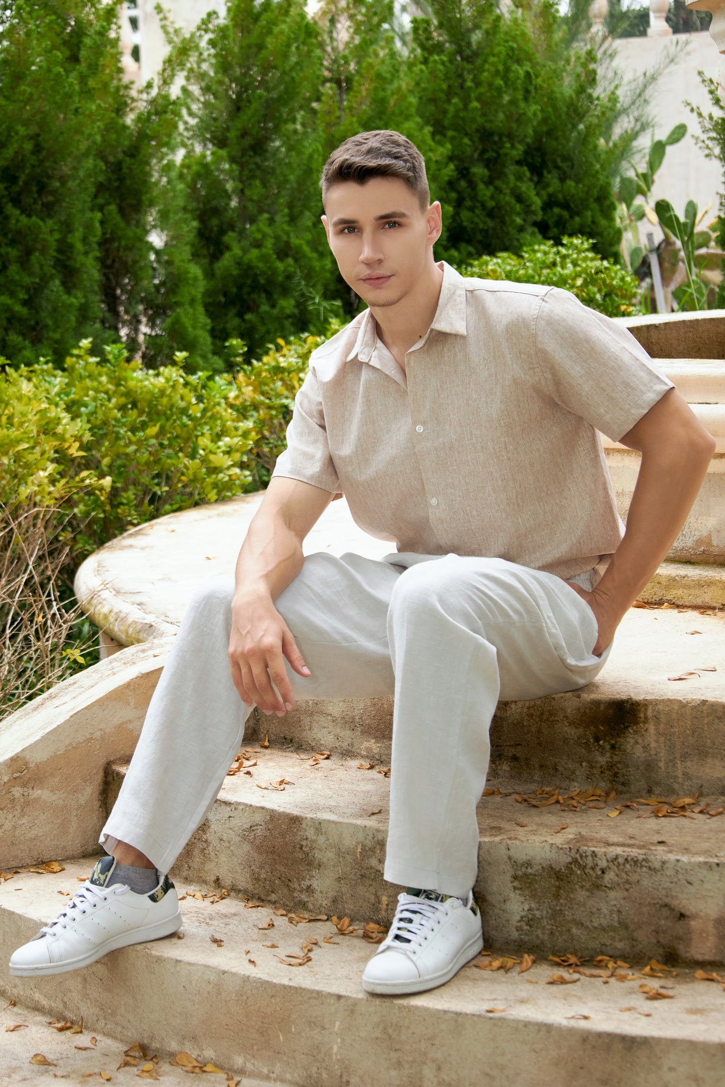 Krasiv Men's 100% Linen Pants Pull On Elastic Waist Drawstring Casual Summer Beach Yoga Loose Fit Baggy Wide Leg