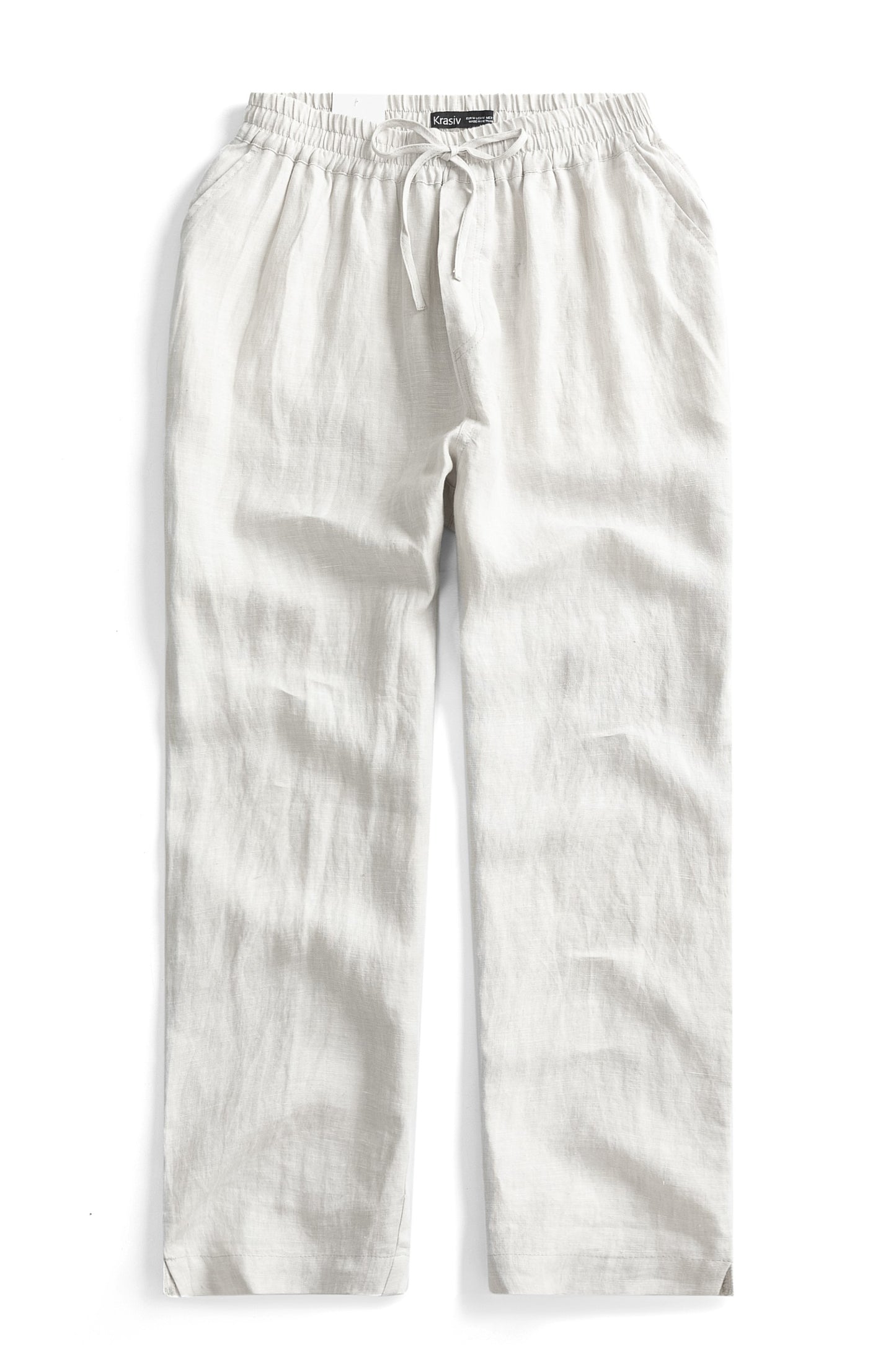 Krasiv Men's 100% Linen Pants Pull On Elastic Waist Drawstring Casual Summer Beach Yoga Loose Fit Baggy Wide Leg