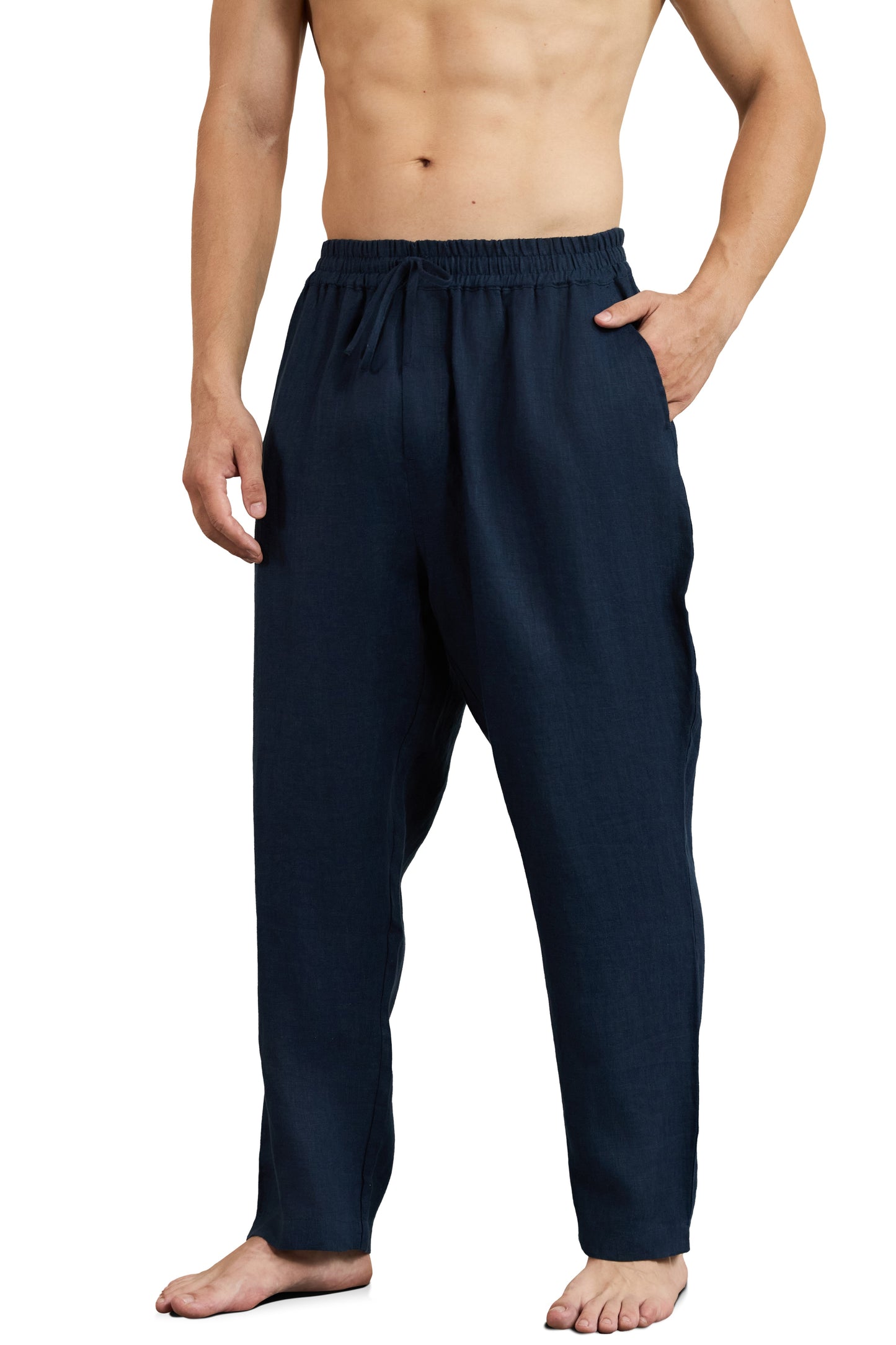 Krasiv Men's 100% Linen Pants Pull On Elastic Waist Drawstring Casual Summer Beach Yoga Loose Fit Baggy Wide Leg