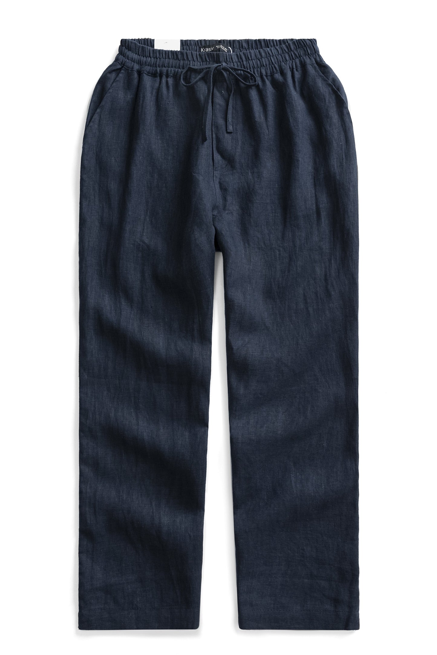 Krasiv Men's 100% Linen Pants Pull On Elastic Waist Drawstring Casual Summer Beach Yoga Loose Fit Baggy Wide Leg