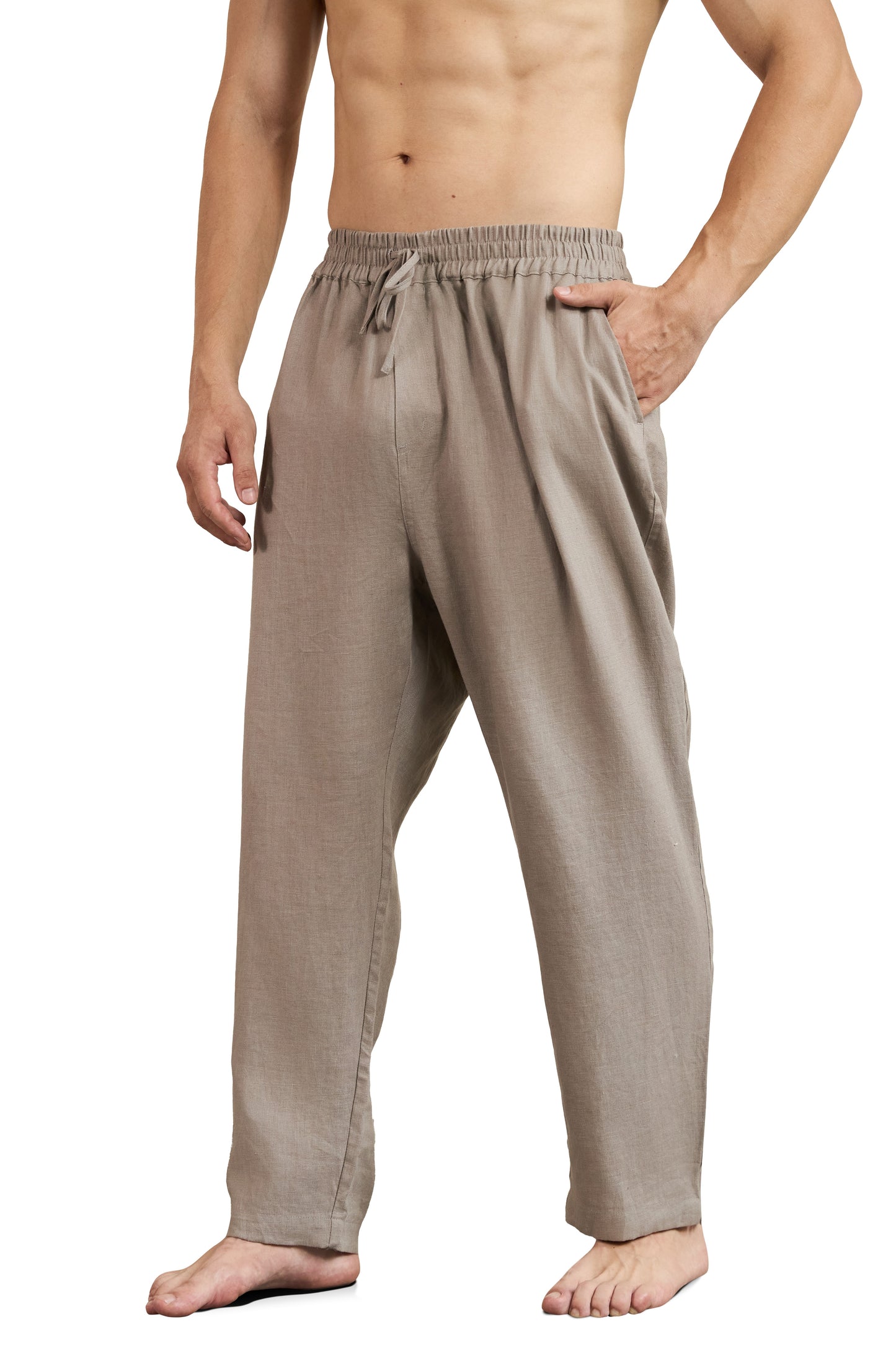 Krasiv Men's 100% Linen Pants Pull On Elastic Waist Drawstring Casual Summer Beach Yoga Loose Fit Baggy Wide Leg