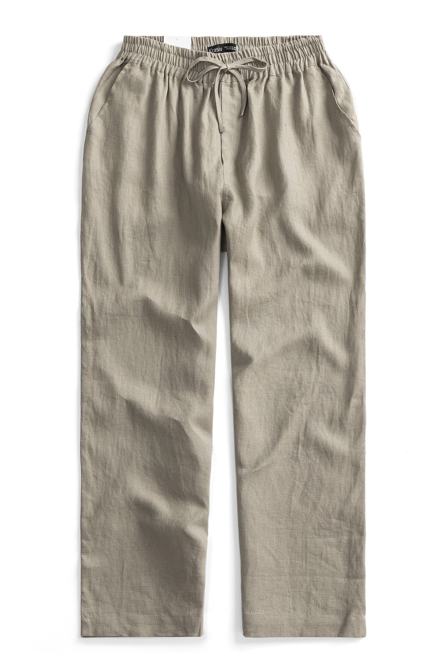 Krasiv Men's 100% Linen Pants Pull On Elastic Waist Drawstring Casual Summer Beach Yoga Loose Fit Baggy Wide Leg