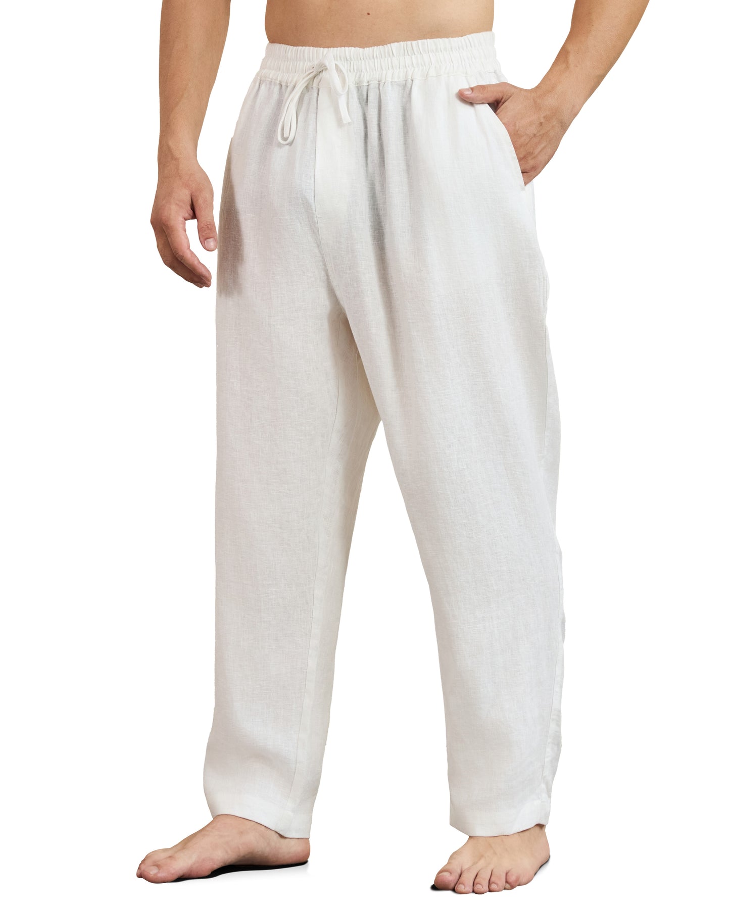 Krasiv Men's 100% Linen Pants Pull On Elastic Waist Drawstring Casual Summer Beach Yoga Loose Fit Baggy Wide Leg