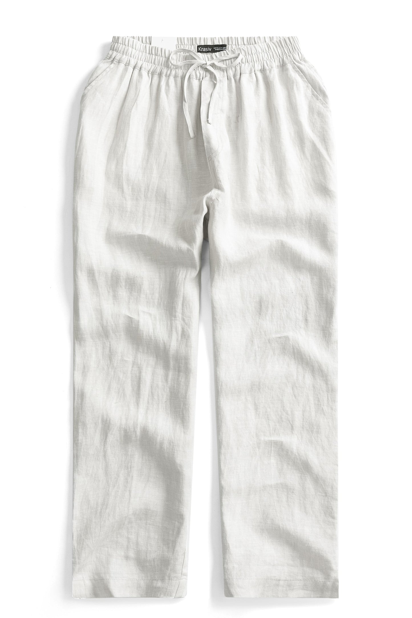 Krasiv Men's 100% Linen Pants Pull On Elastic Waist Drawstring Casual Summer Beach Yoga Loose Fit Baggy Wide Leg