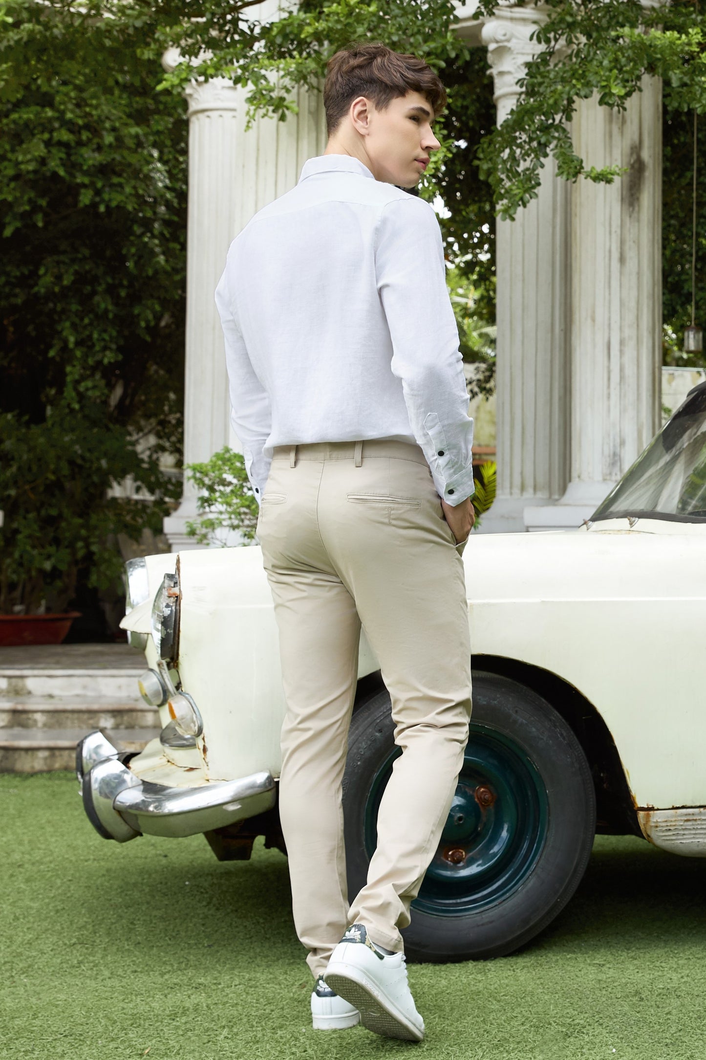 Krasiv Men's Chino Pants Stretch Cotton Slacks Slim Fit Tapered Leg Smart Casual Trousers