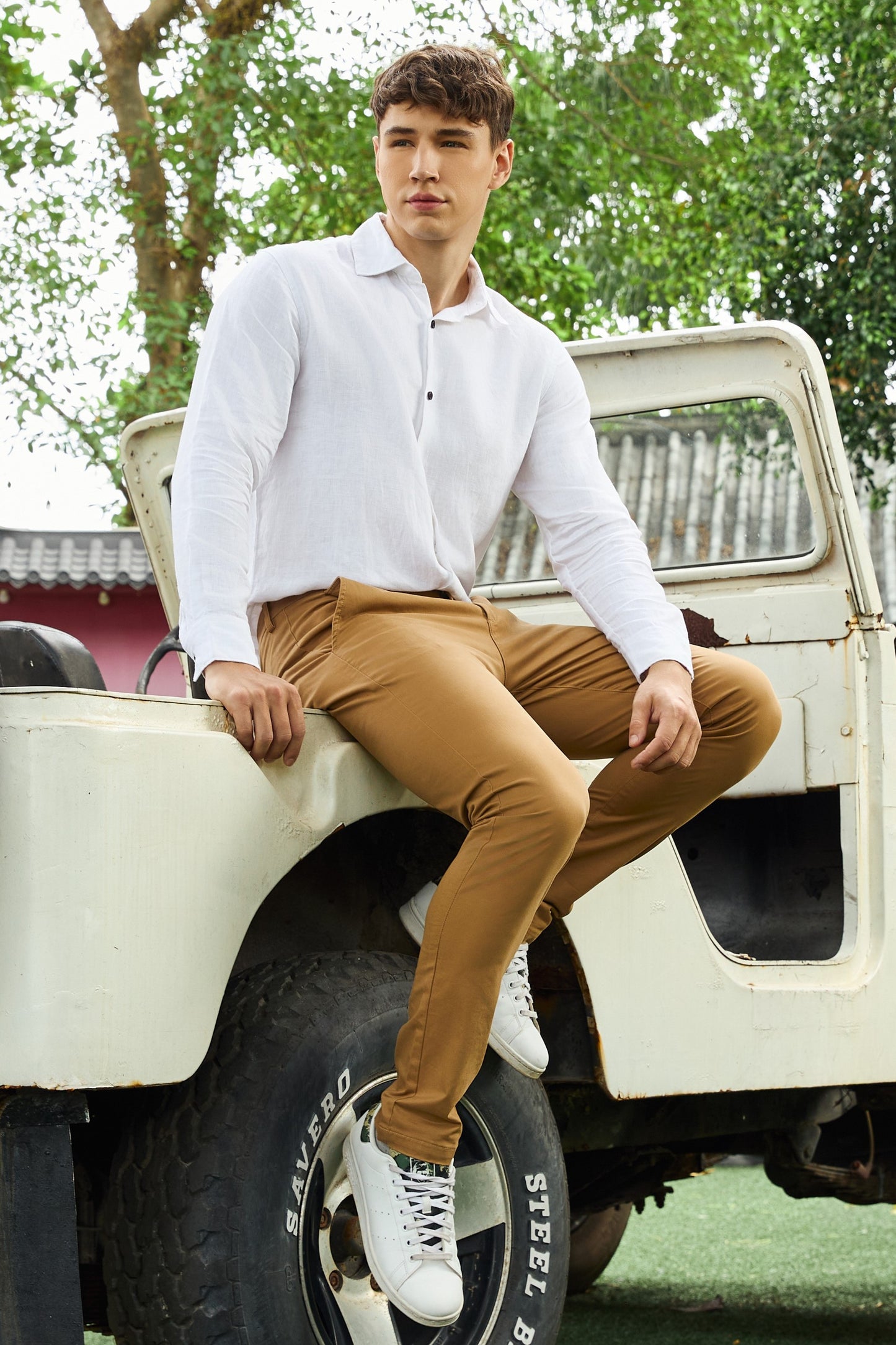 Krasiv Men's Chino Pants Stretch Cotton Slacks Slim Fit Tapered Leg Smart Casual Trousers