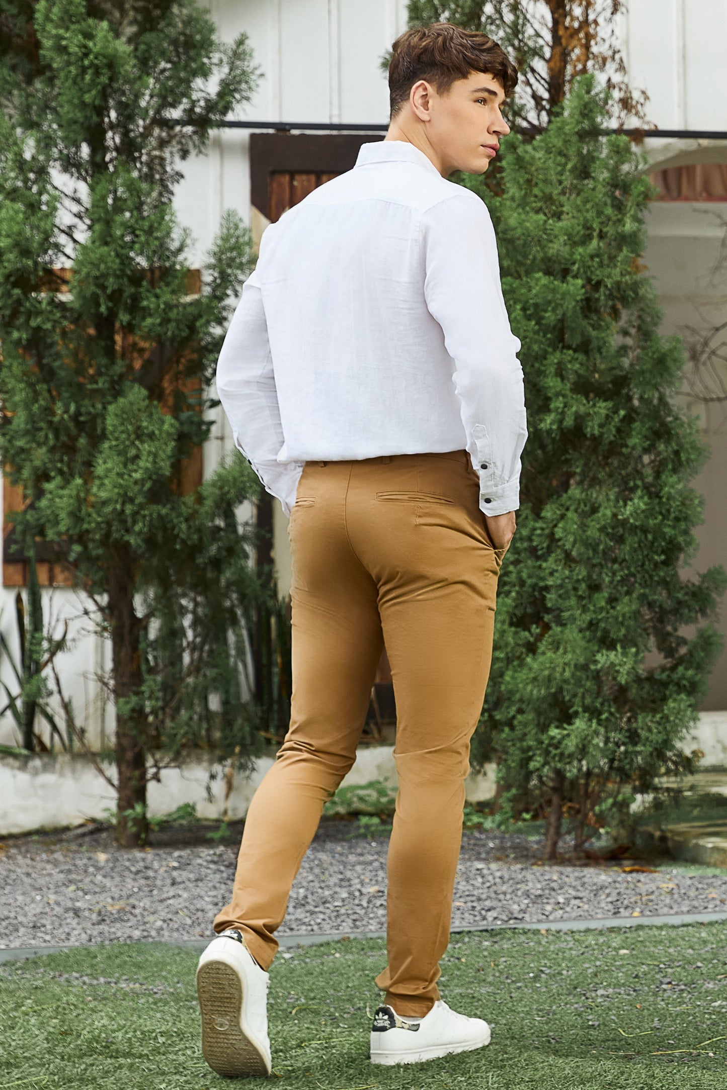 Krasiv Men's Chino Pants Stretch Cotton Slacks Slim Fit Tapered Leg Smart Casual Trousers