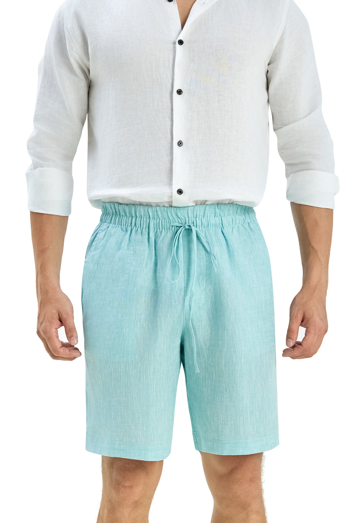 Krasiv Men's Linen Shorts Elastic Waist Drawstrings Summer Beach 100% Linen