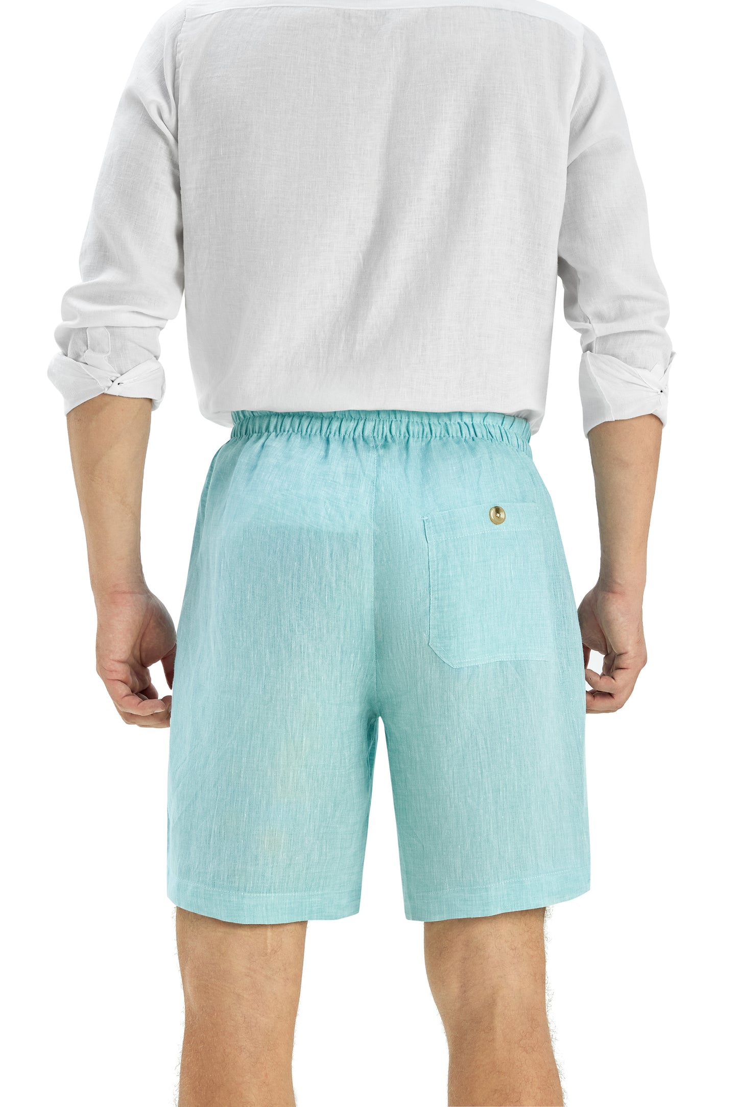 Krasiv Men's Linen Shorts Elastic Waist Drawstrings Summer Beach 100% Linen