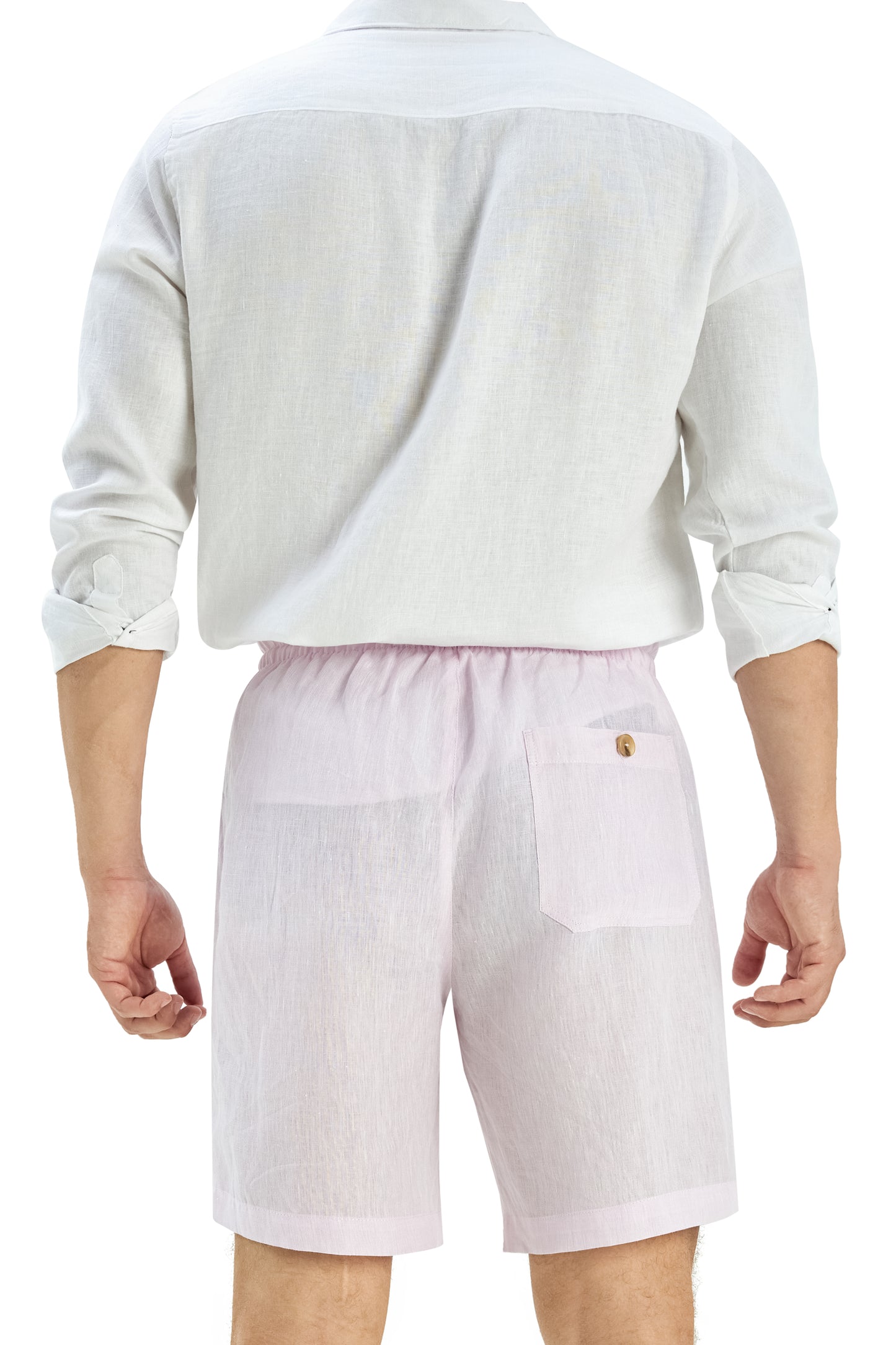 Krasiv Men's Linen Shorts Elastic Waist Drawstrings Summer Beach 100% Linen