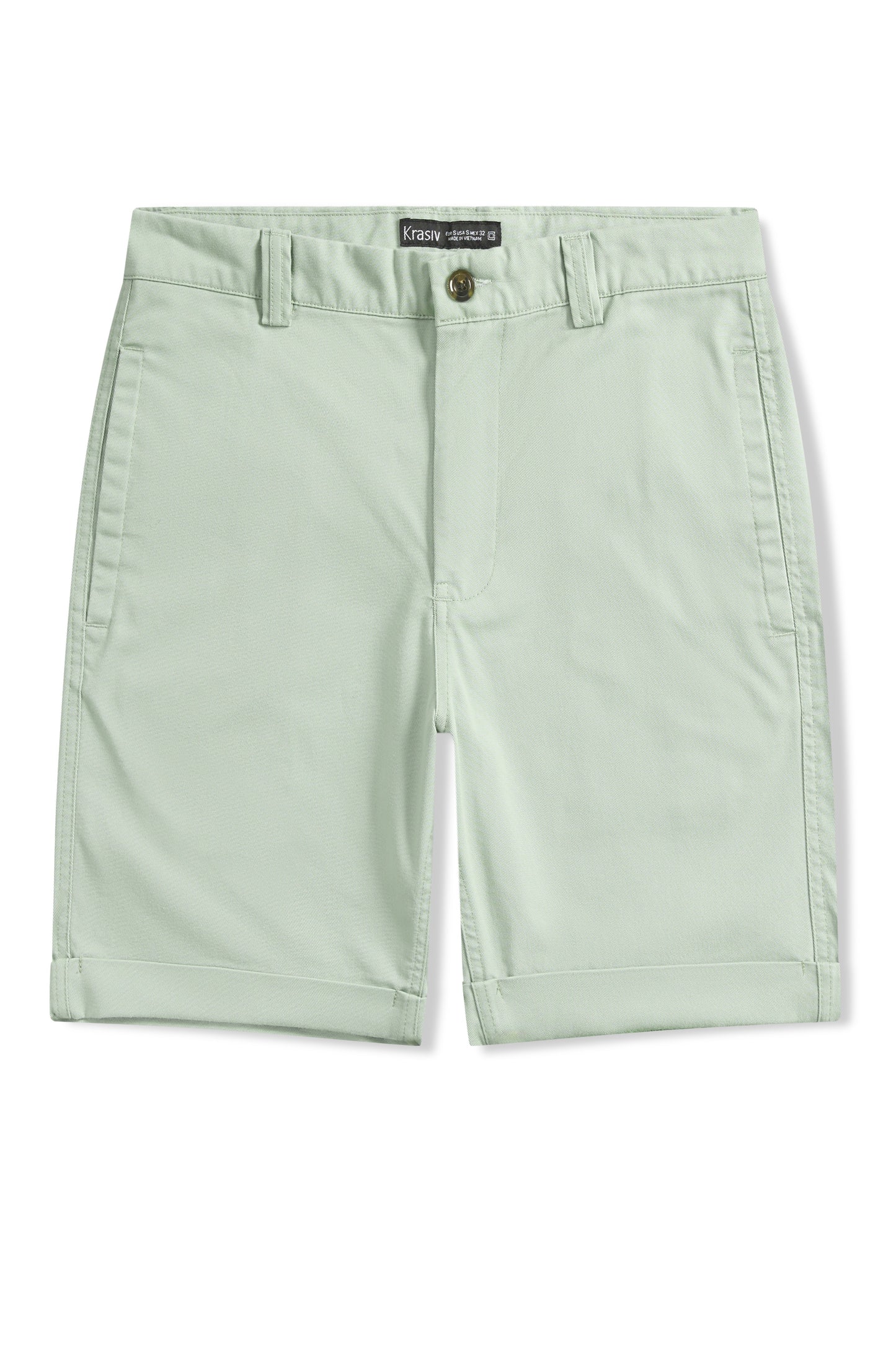 Krasiv Men's Chino Shorts Cotton Casual Slim Fit Flat Front Stiched Cuff Hem Above The Knee