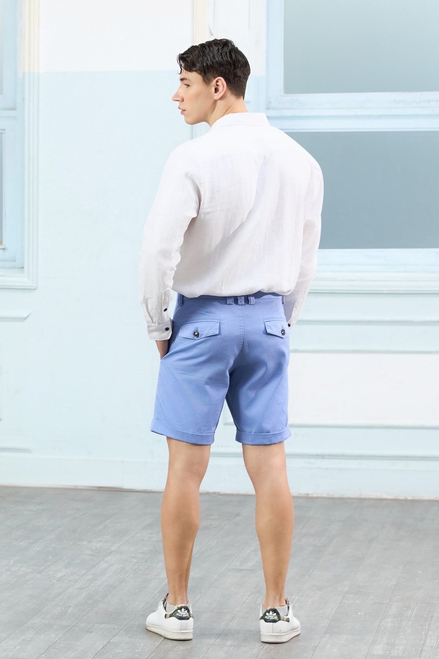 Krasiv Men's Chino Shorts Cotton Casual Slim Fit Flat Front Stiched Cuff Hem Above The Knee