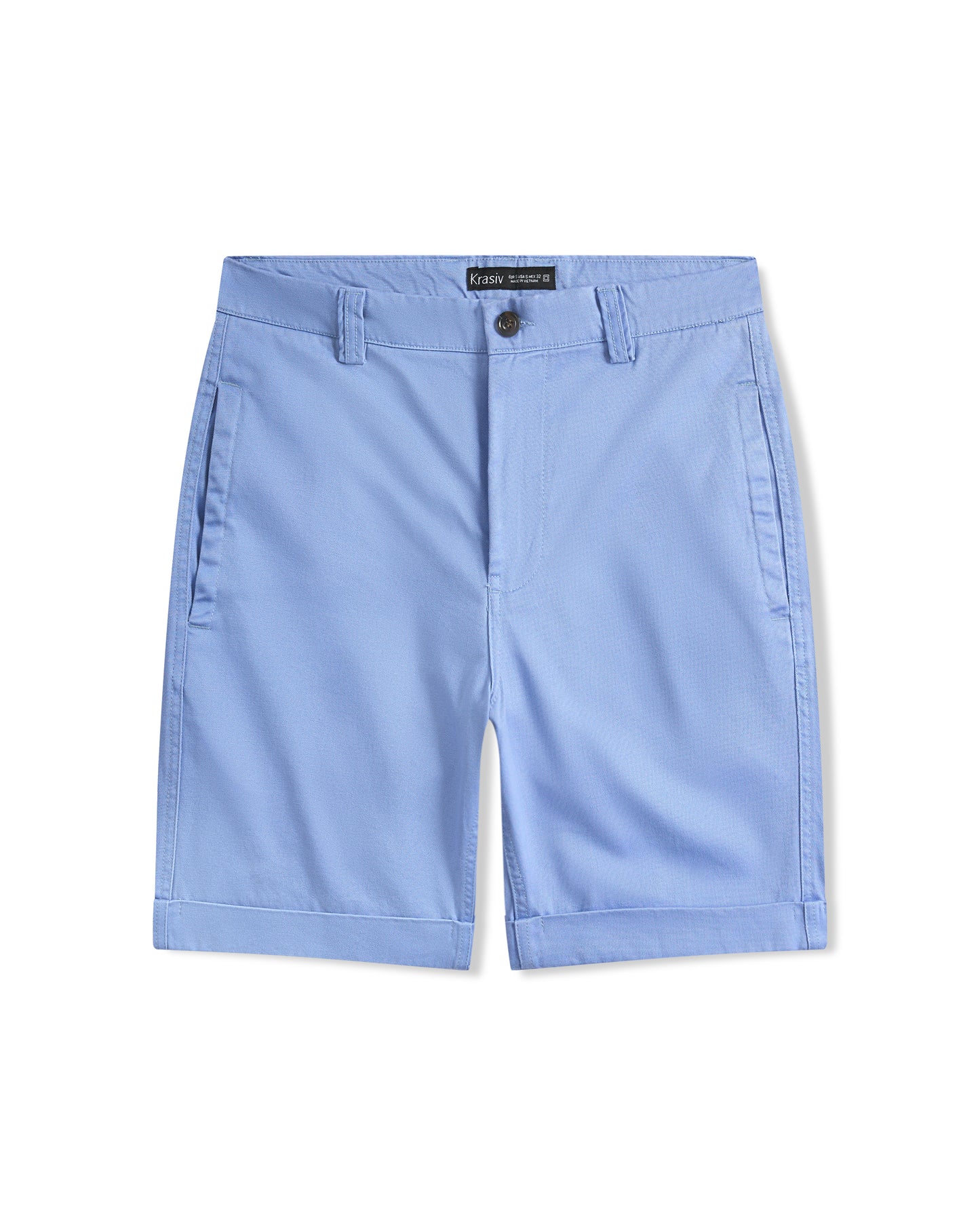 Krasiv Men's Chino Shorts Cotton Casual Slim Fit Flat Front Stiched Cuff Hem Above The Knee