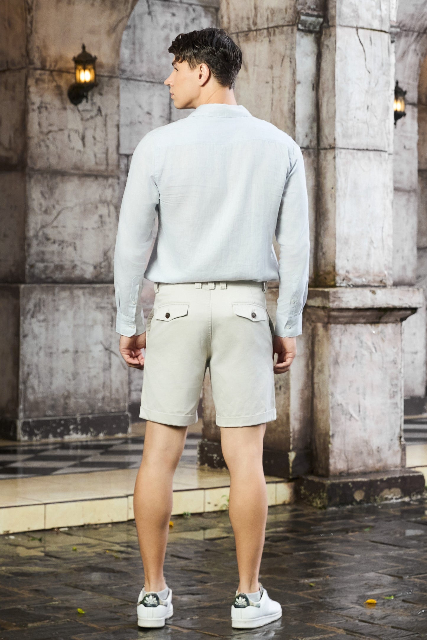 Krasiv Men's Chino Shorts Cotton Casual Slim Fit Flat Front Stiched Cuff Hem Above The Knee