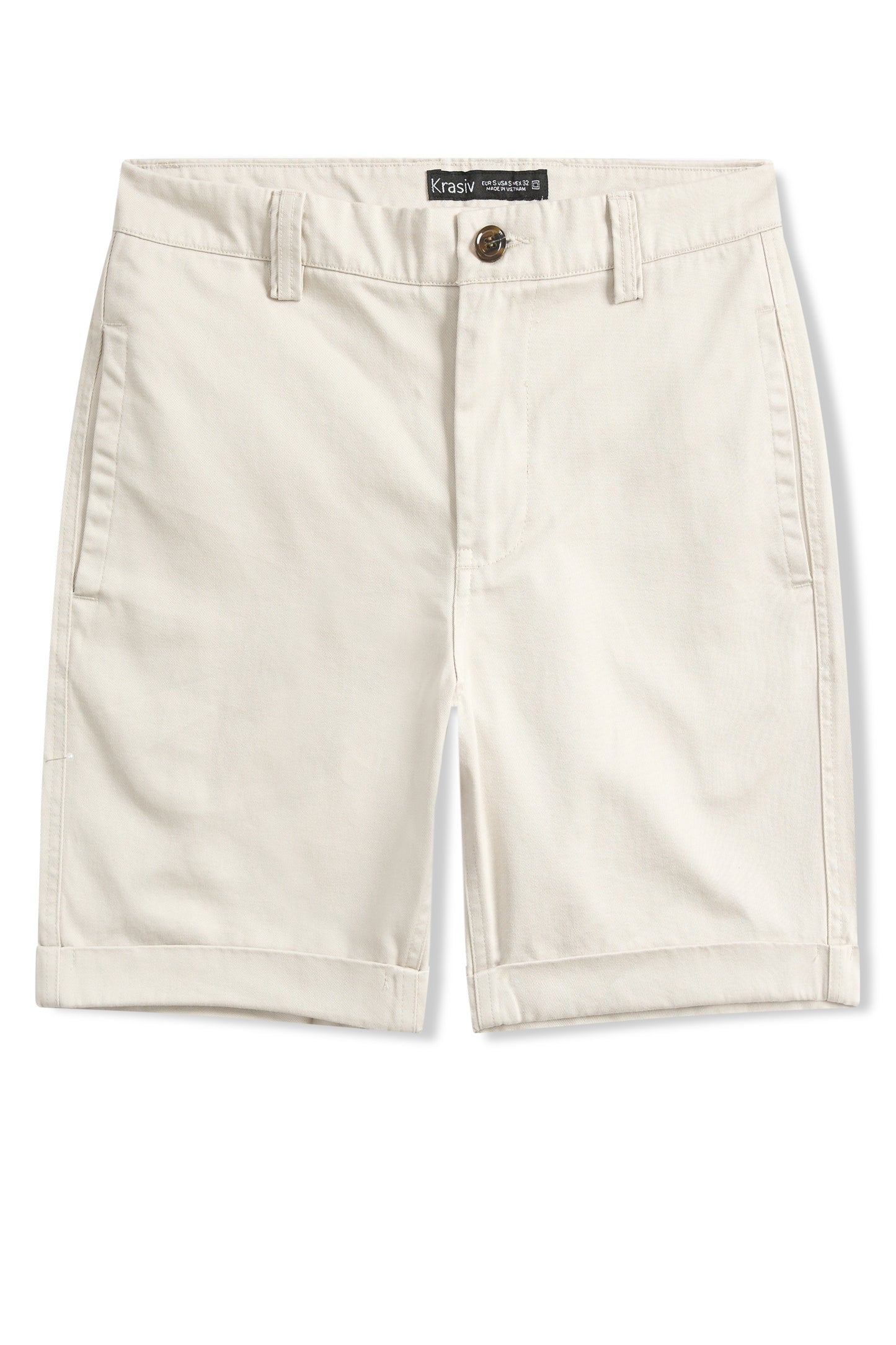 Krasiv Men's Chino Shorts Cotton Casual Slim Fit Flat Front Stiched Cuff Hem Above The Knee