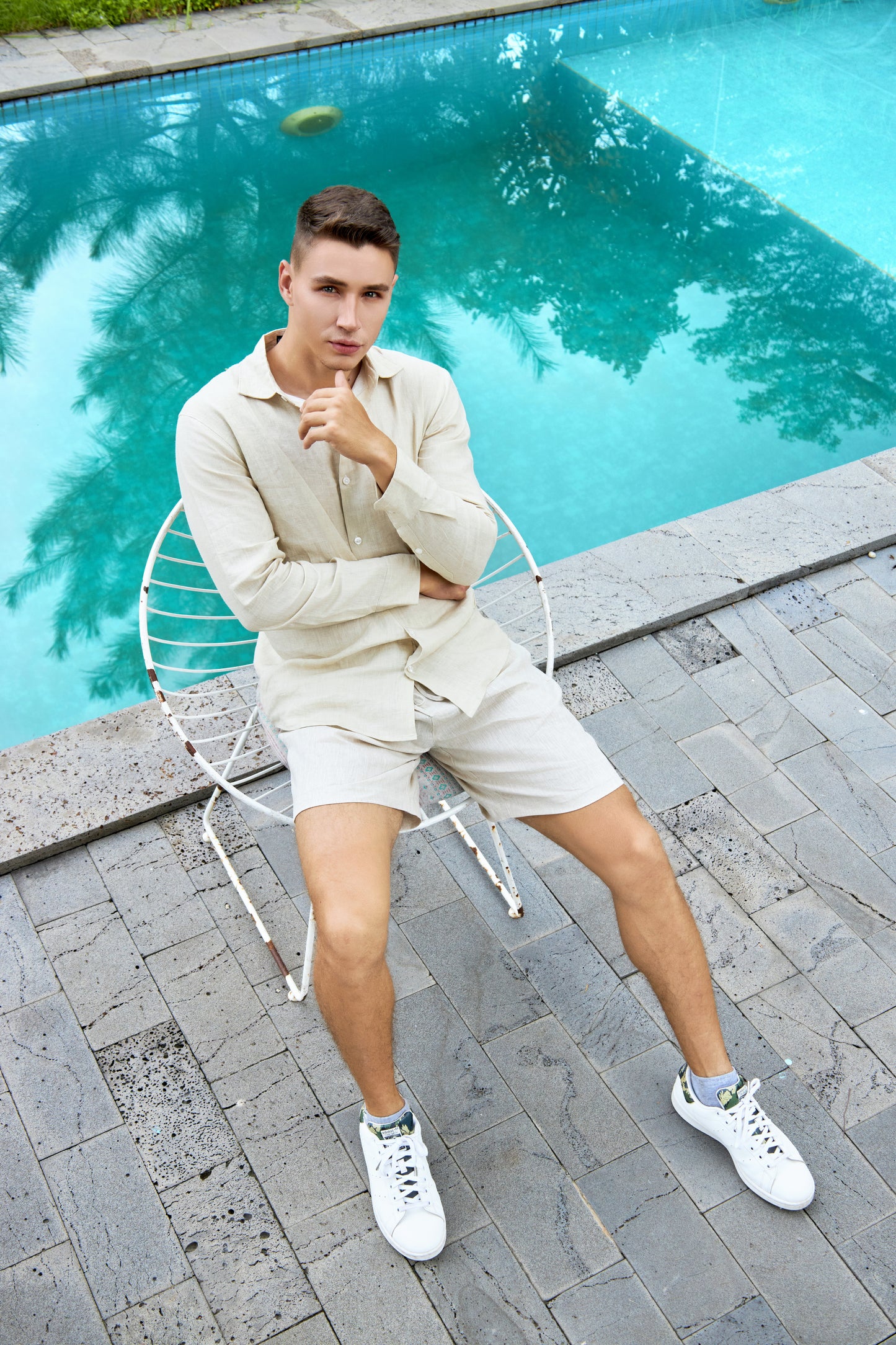 Krasiv Men's Linen Shirt Long Sleeve Summer Beach 100% Linen