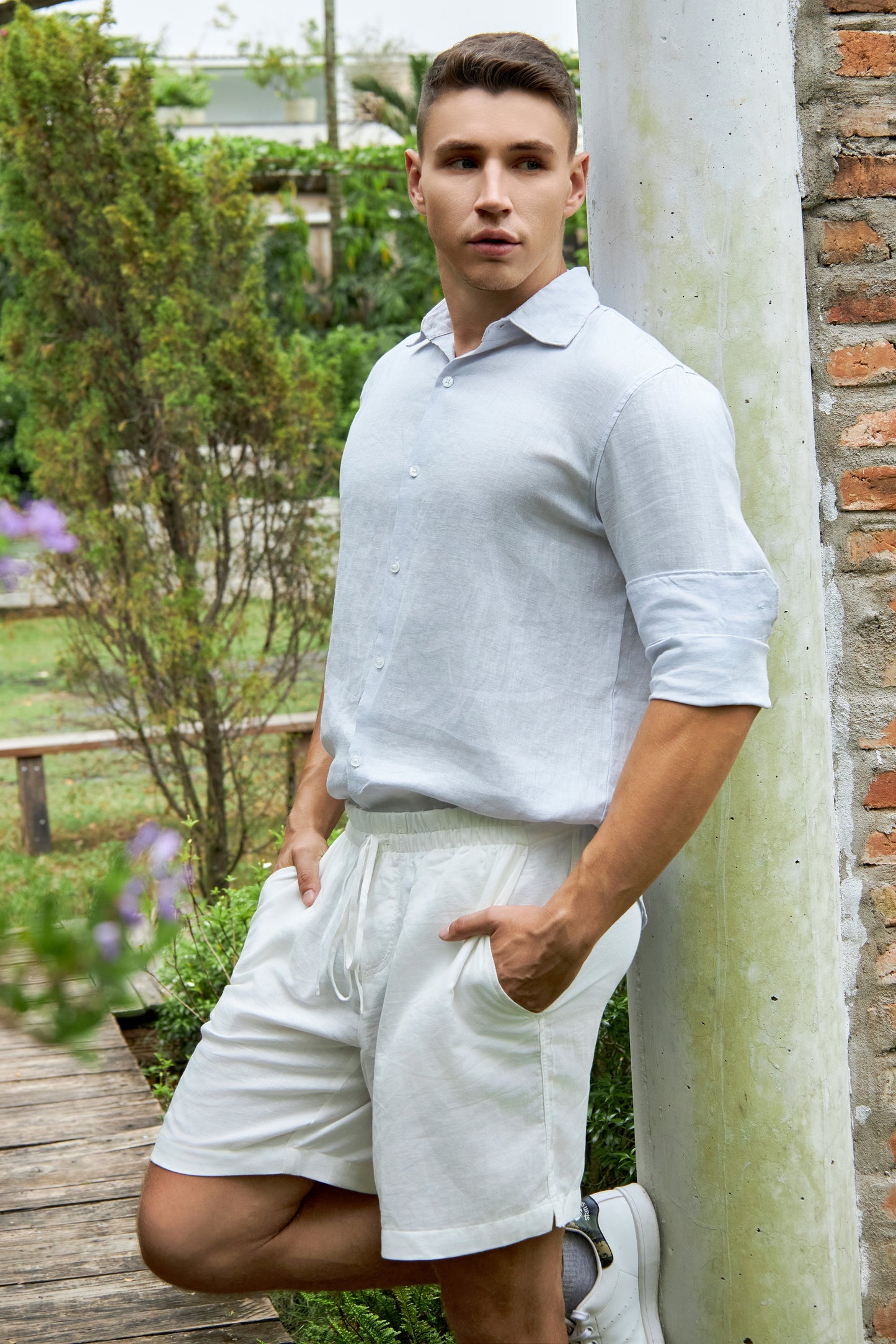 Krasiv Men's Linen Shirt Long Sleeve Summer Beach 100% Linen