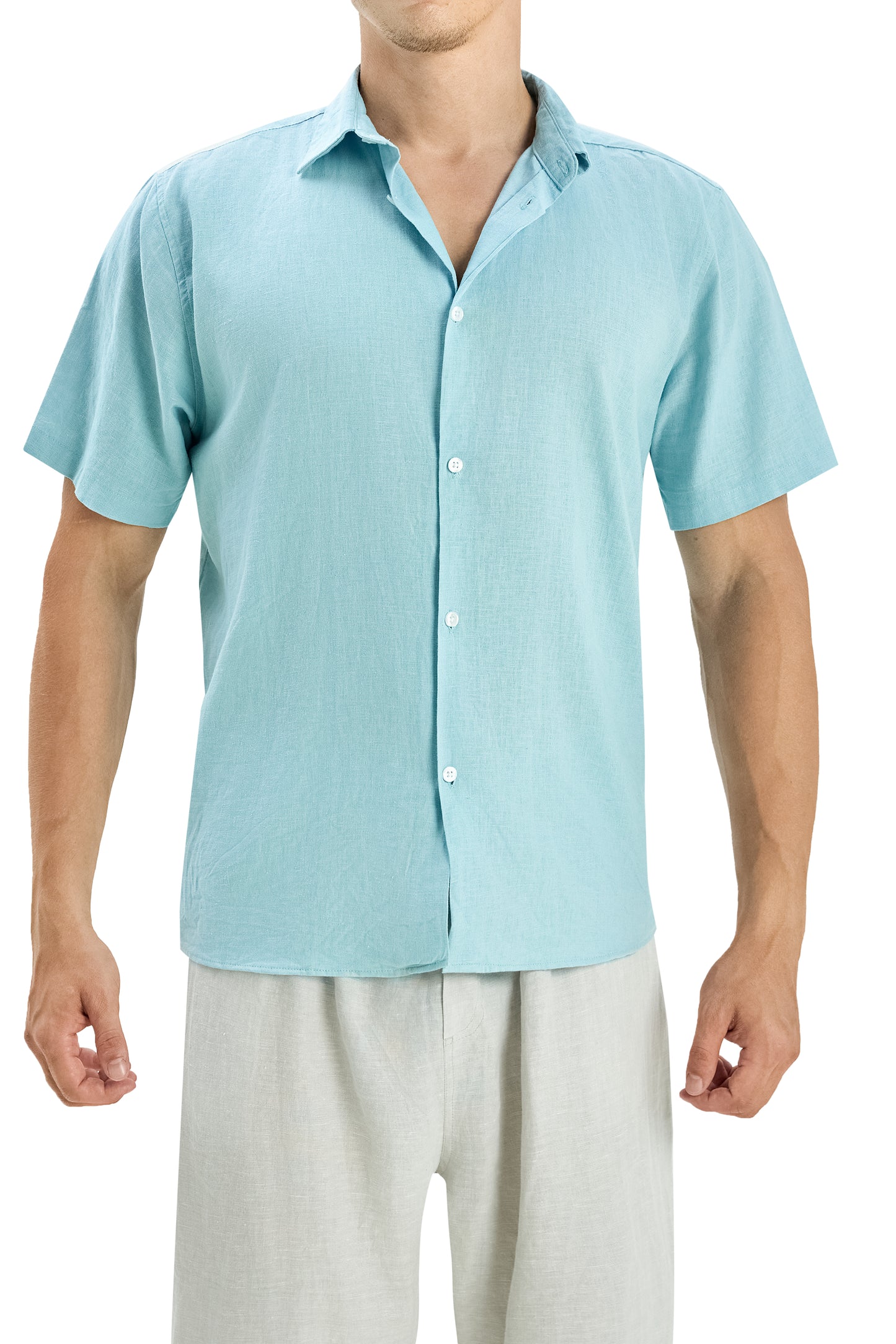 Krasiv Men's Short Sleeve Linen Shirt Casual Summer Beach 100% Linen