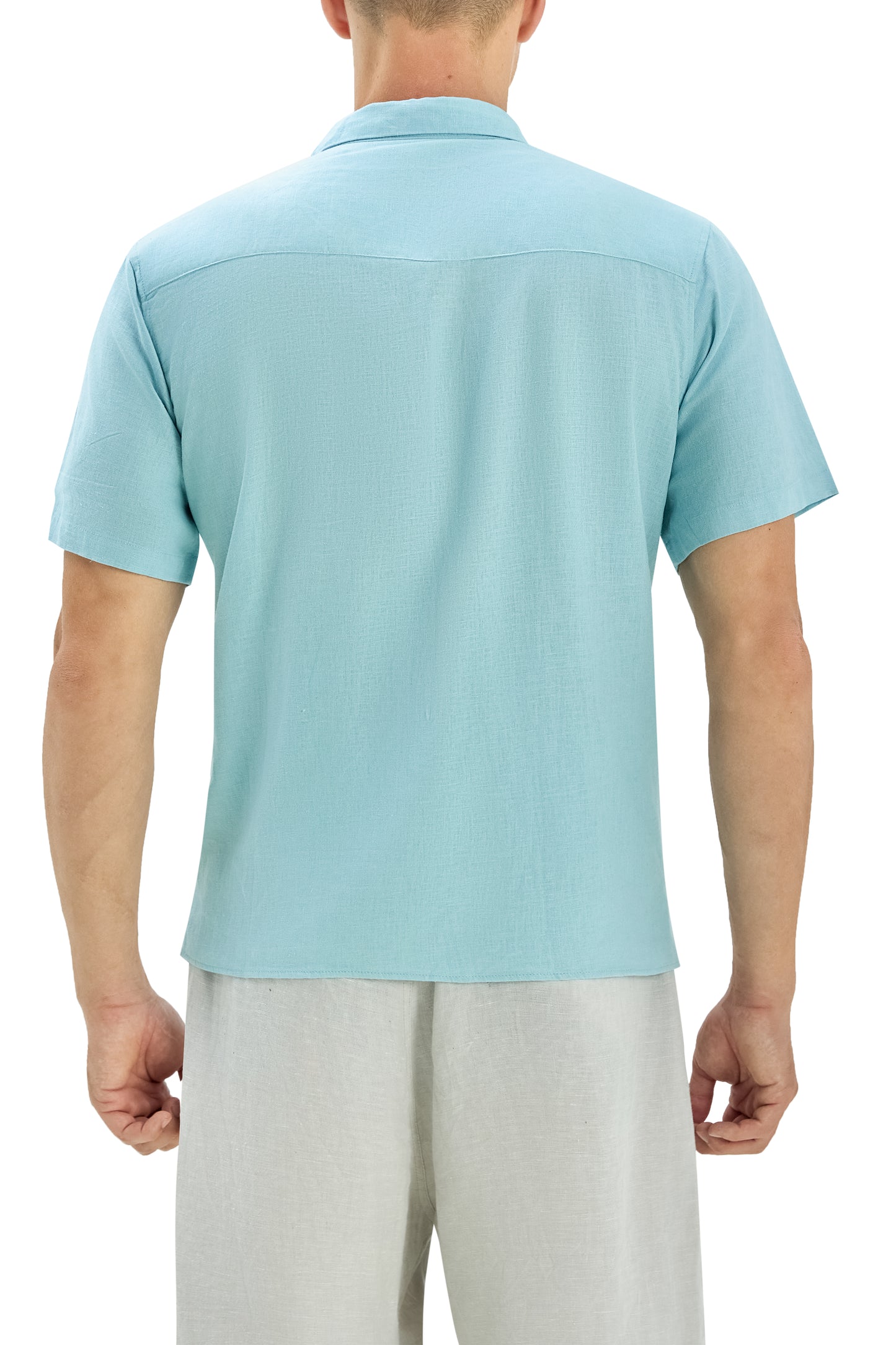 Krasiv Men's Short Sleeve Linen Shirt Casual Summer Beach 100% Linen