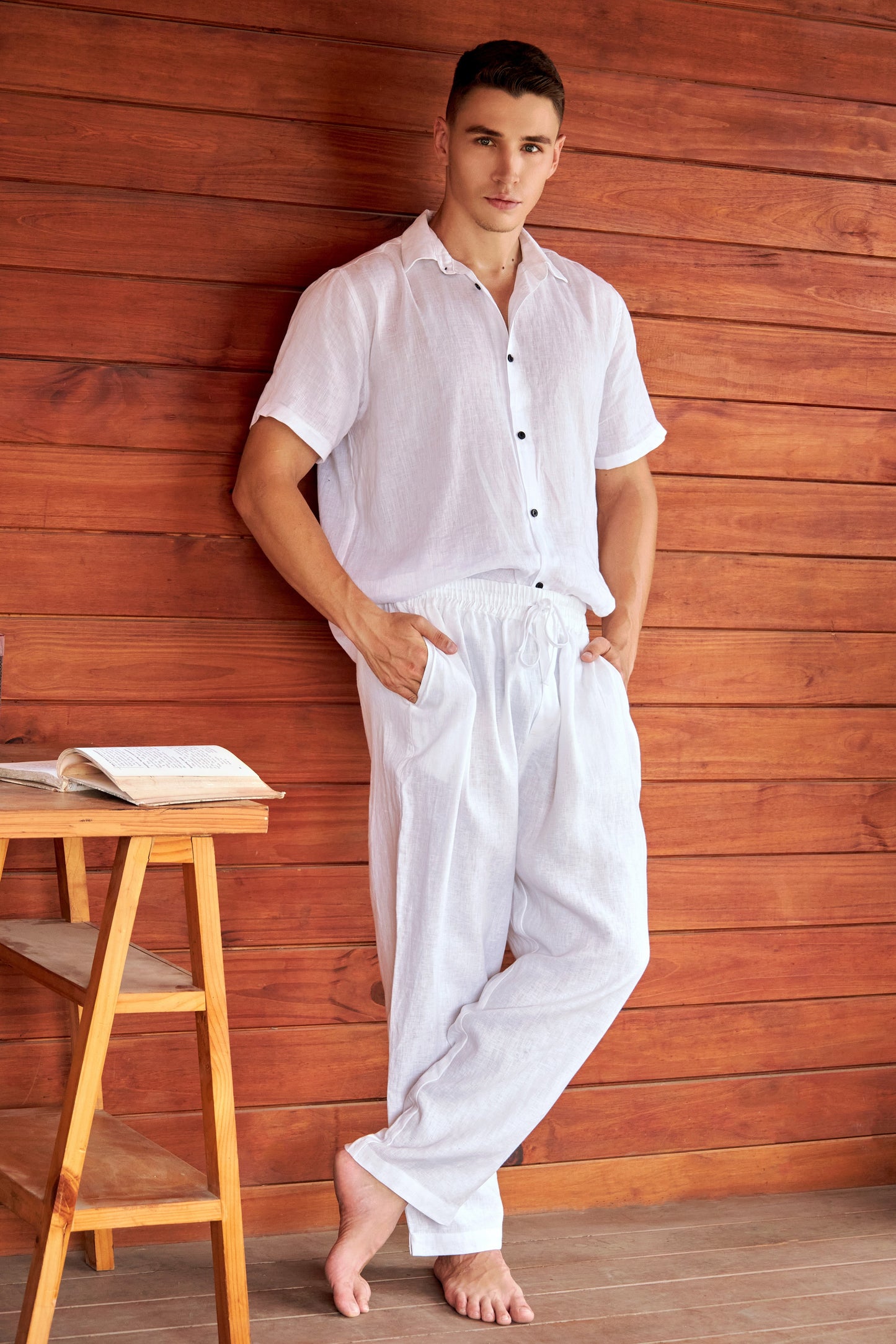 Krasiv Men's Short Sleeve Linen Shirt Casual Summer Beach 100% Linen