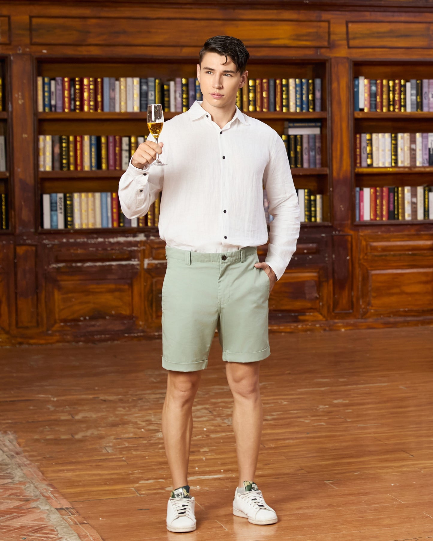 Krasiv Men's Chino Shorts Cotton Casual Slim Fit Flat Front Stiched Cuff Hem Above The Knee